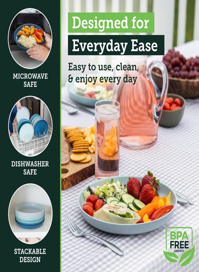 Grow Forward Premium Wheat Straw Plates - 10 Inch Reusable Hard Plastic Dinner Plates Set of 8 - Unbreakable Microwave Safe Plates for Dessert, Camping, RV, Outdoors, Patio, Kitchen Dishes - Seascape - Image 4