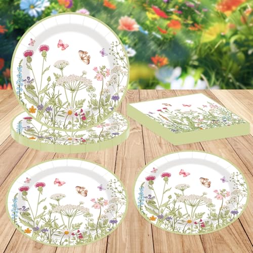 LDFDRT 40 pcs Pary Paper Plates and Napkins Disposable Spring Flower 9 inch 20 pcs Dessert Party Plates & 20 pcs Napkins Tableware for Wedding Party Decorations - Image 2