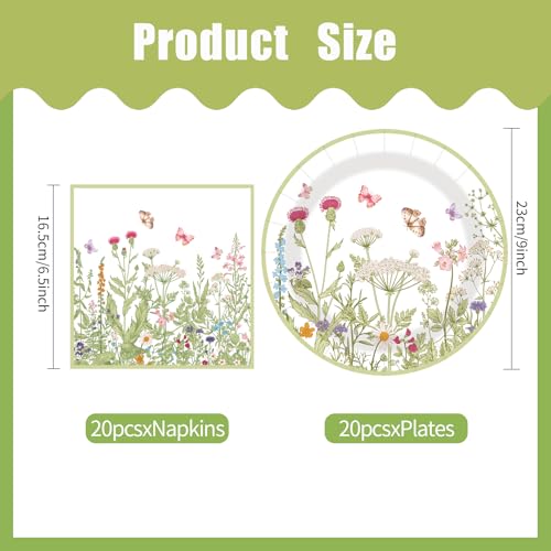 LDFDRT 40 pcs Pary Paper Plates and Napkins Disposable Spring Flower 9 inch 20 pcs Dessert Party Plates & 20 pcs Napkins Tableware for Wedding Party Decorations - Image 5