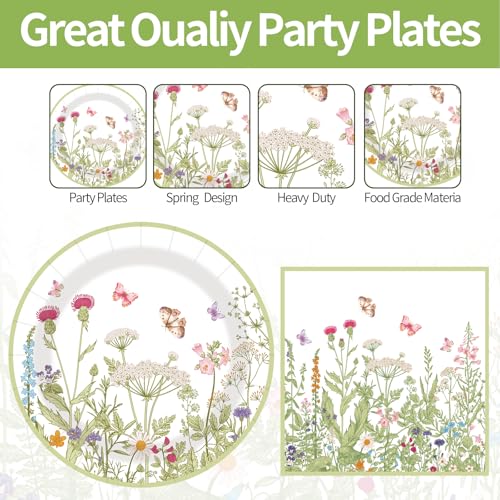 LDFDRT 40 pcs Pary Paper Plates and Napkins Disposable Spring Flower 9 inch 20 pcs Dessert Party Plates & 20 pcs Napkins Tableware for Wedding Party Decorations - Image 3