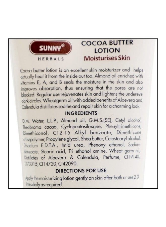 Sunny Cocoa Butter Lotion ; An Excellent Skin Moisturizer ; Wheatgerm Oil Aloevera & Calendula Soothe Repair & Moisturize Skin For A Charming Look ; Almond Oil Combats Dryness & Dark Spots 100 Ml - Image 3