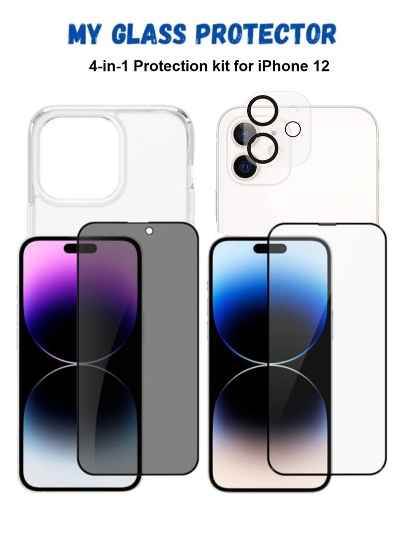 High Quality iPhone 12 Screen Protector, Camera Lens Protector and Case Cover 4 in 1 Package - Image 1