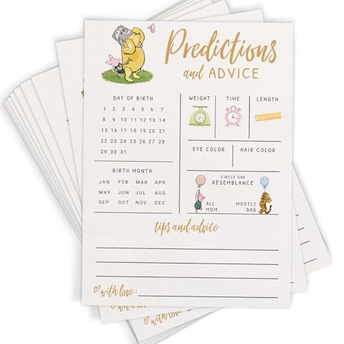 Printed Party Baby Predictions & Advice Cards – Classic Pooh Theme, Winnie Baby Shower Game for Guests, Gender Reveal Activity for Boy or Girl Activity, 30 Pack - Image 1