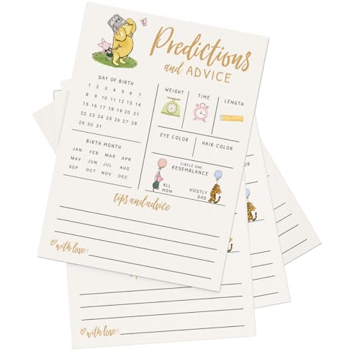 Printed Party Baby Predictions & Advice Cards – Classic Pooh Theme, Winnie Baby Shower Game for Guests, Gender Reveal Activity for Boy or Girl Activity, 30 Pack - Image 3