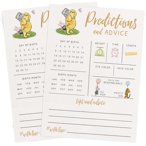 Printed Party Baby Predictions & Advice Cards – Classic Pooh Theme, Winnie Baby Shower Game for Guests, Gender Reveal Activity for Boy or Girl Activity, 30 Pack - Image 2