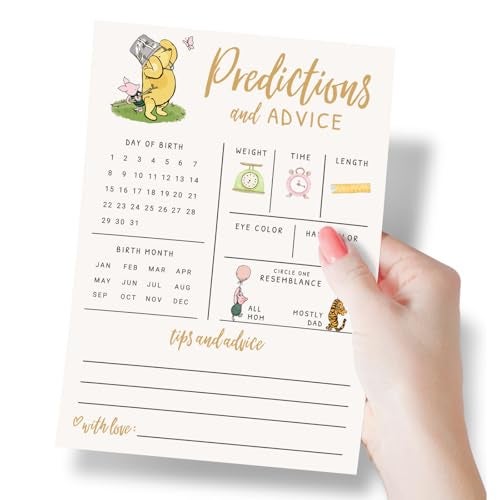 Printed Party Baby Predictions & Advice Cards – Classic Pooh Theme, Winnie Baby Shower Game for Guests, Gender Reveal Activity for Boy or Girl Activity, 30 Pack - Image 4