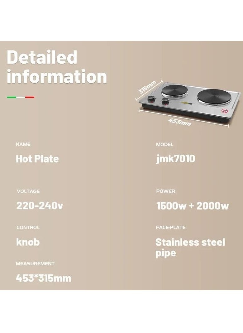 JMK - JMK Double Flat Electric Cooker (1500W + 2000W) Safe, Portable, Cooking Excellent Design - Image 1