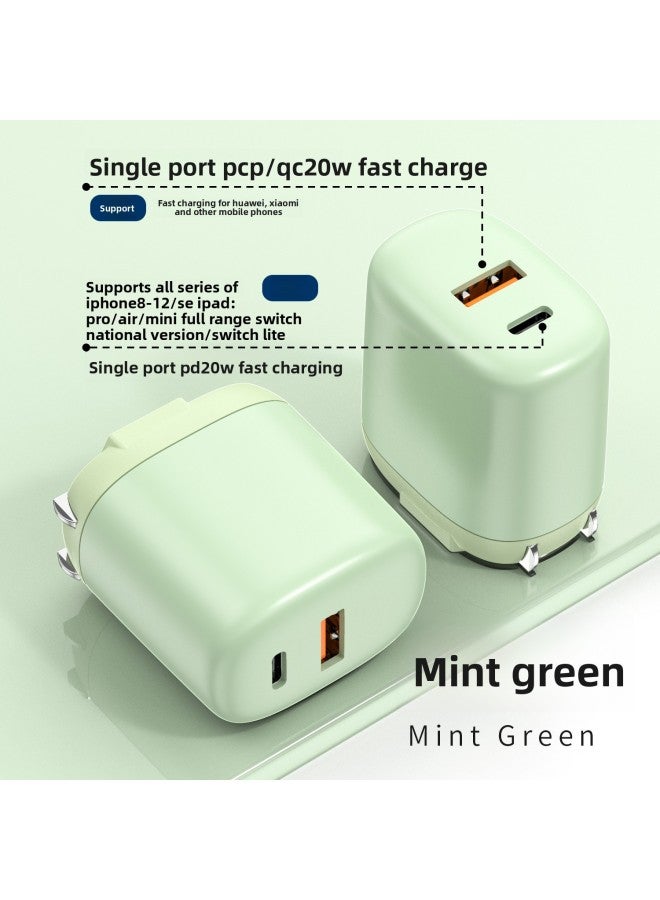 20W Macaroon Folding Feet USB + PD Charger For Apple Huawei Charger PD Fast Charging Line Package 