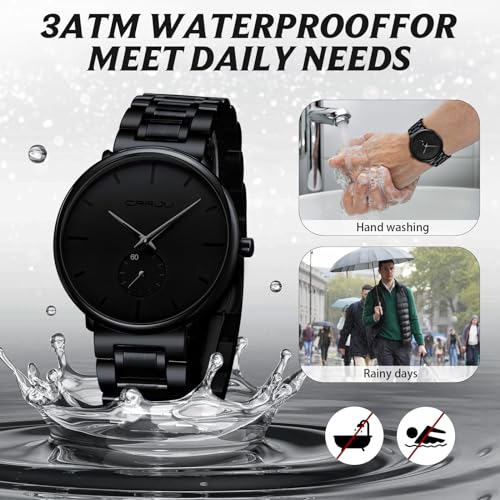 FIZILI Mens Watches Ultra-Thin Minimalist Waterproof-Fashion Wrist Watch for Men Unisex Dress with Stainless Steel Band-Black Hands - Image 5