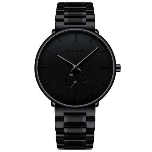 FIZILI Mens Watches Ultra-Thin Minimalist Waterproof-Fashion Wrist Watch for Men Unisex Dress with Stainless Steel Band-Black Hands - Image 1