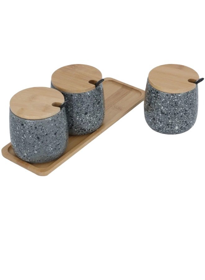 السيف غاليري طقم علب بهارات رمادي غامق بغطاء حامل خشبي 3 قطع - Image 2