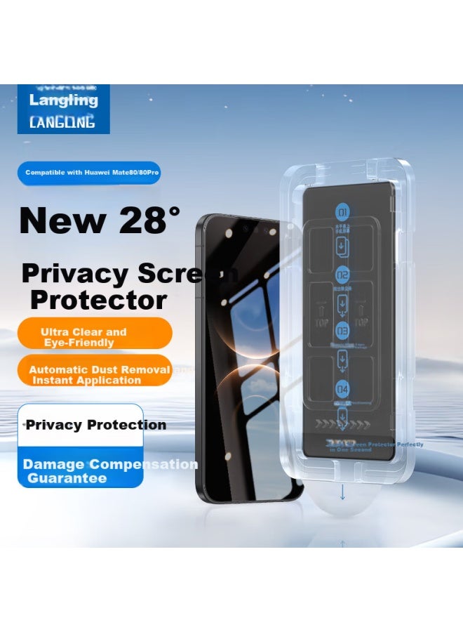 Langling 28° Privacy Screen Protector Tempered Glass For Huawei Mate80/mate80pro Anti-peeping Privacy Protection Hd Anti-fingerprint Front Film