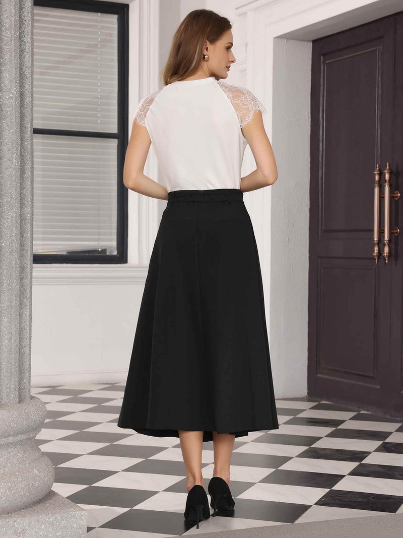 Hobemty Women's A-Line Skirt with Pockets Elastic High Waist Maxi Skirt Large Black - Image 5