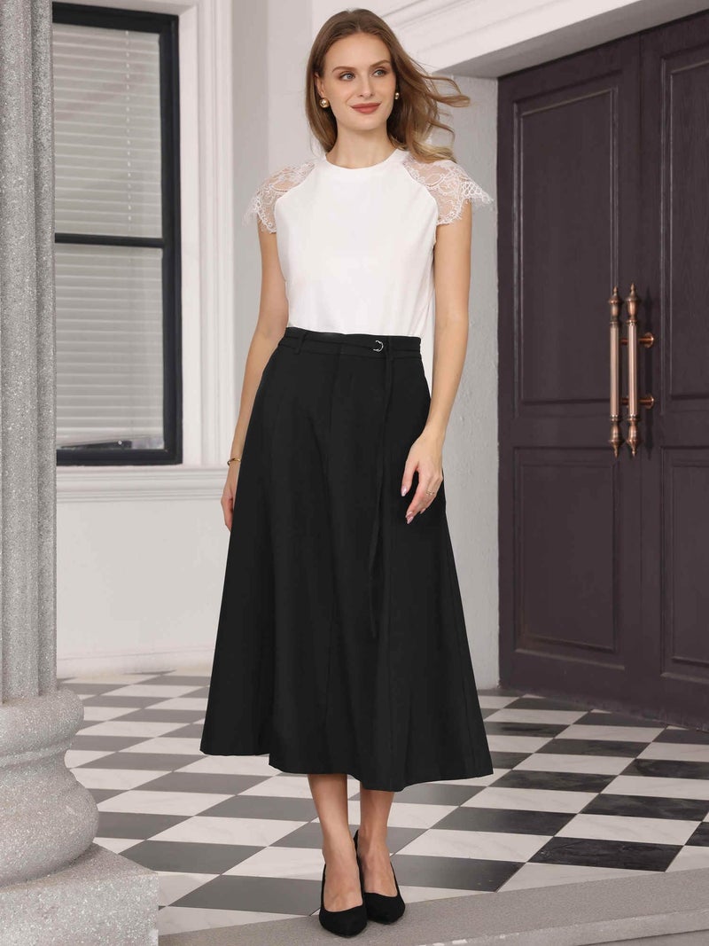 Hobemty Women's A-Line Skirt with Pockets Elastic High Waist Maxi Skirt Large Black - Image 2