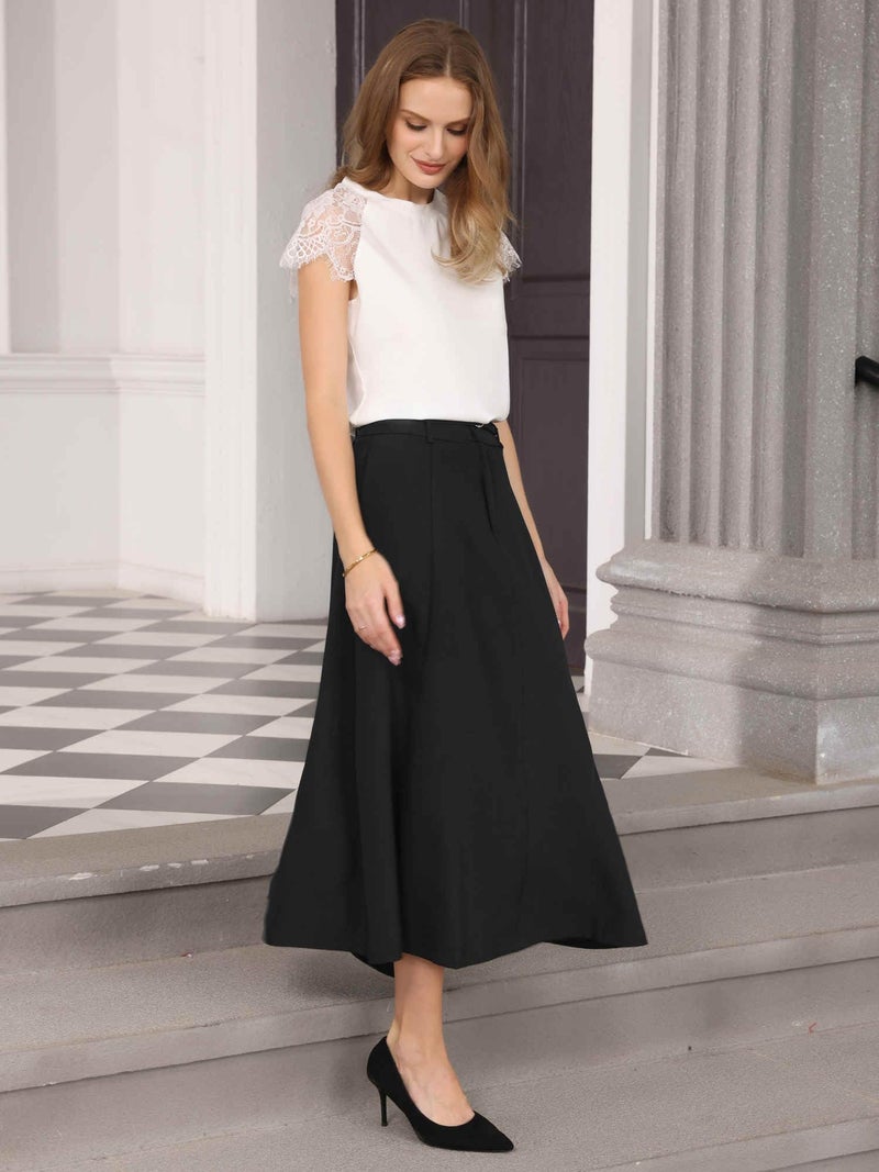 Hobemty Women's A-Line Skirt with Pockets Elastic High Waist Maxi Skirt Large Black - Image 3
