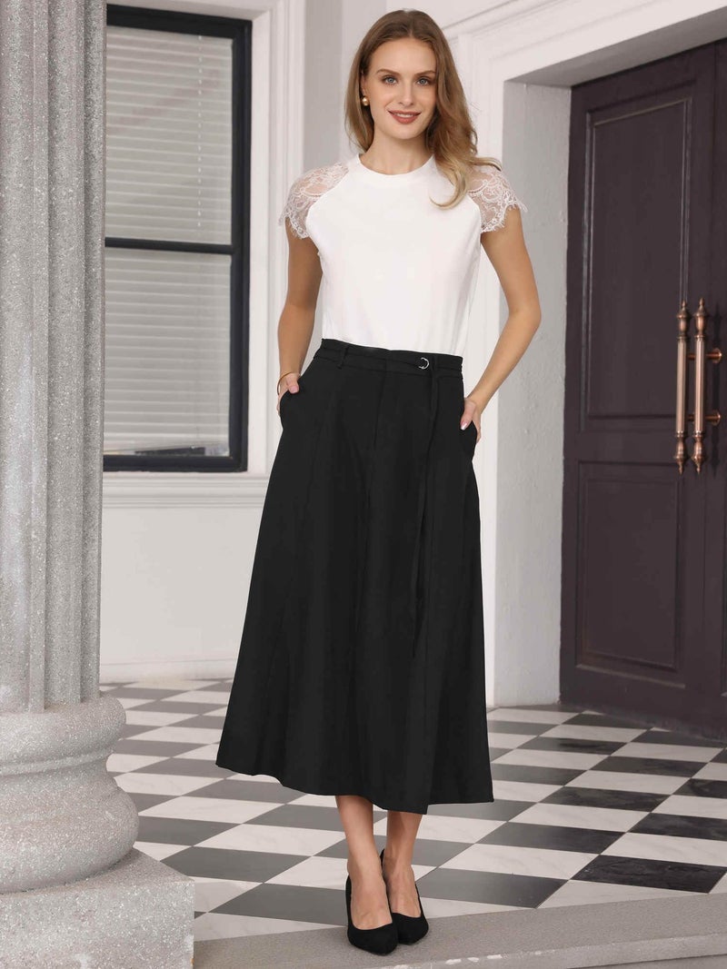 Hobemty Women's A-Line Skirt with Pockets Elastic High Waist Maxi Skirt Large Black - Image 4