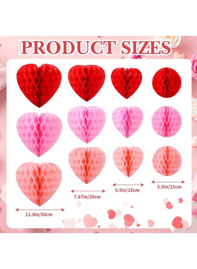 FOIMAS 12pcs Heart Honeycomb Decoration Heart-Shaped Hanging Decoration for Valentine's Day Wedding Birthday Engagement Party Decor, Pink Red and Light Pink - Image 2