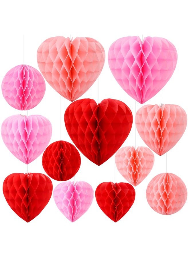 FOIMAS 12pcs Heart Honeycomb Decoration Heart-Shaped Hanging Decoration for Valentine's Day Wedding Birthday Engagement Party Decor, Pink Red and Light Pink - Image 1