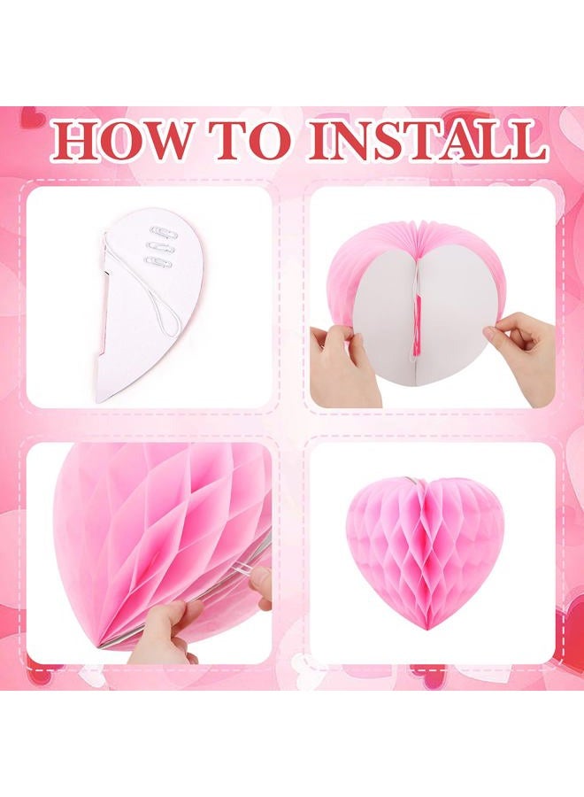 FOIMAS 12pcs Heart Honeycomb Decoration Heart-Shaped Hanging Decoration for Valentine's Day Wedding Birthday Engagement Party Decor, Pink Red and Light Pink - Image 3