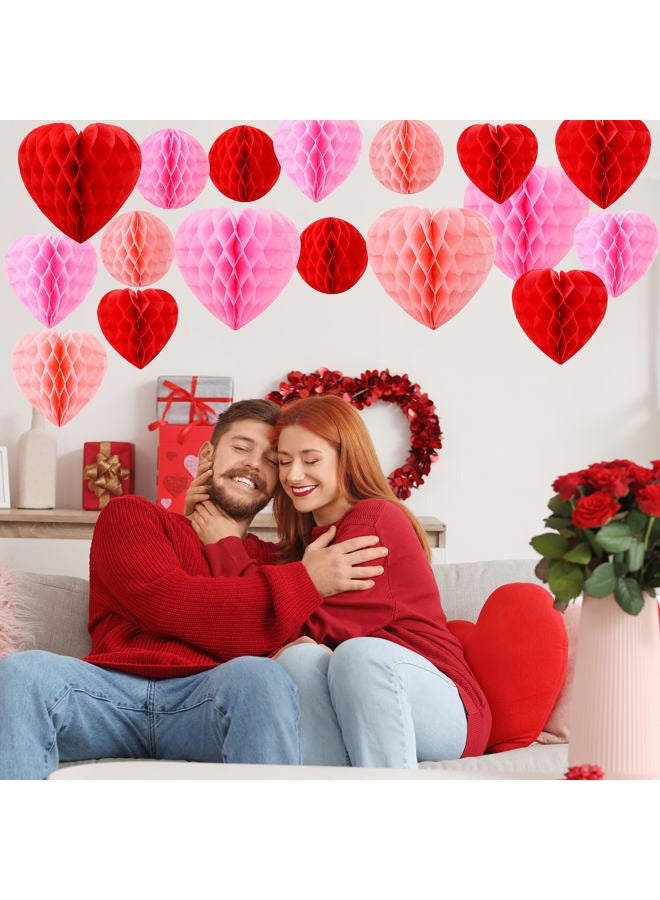 FOIMAS 12pcs Heart Honeycomb Decoration Heart-Shaped Hanging Decoration for Valentine's Day Wedding Birthday Engagement Party Decor, Pink Red and Light Pink - Image 5