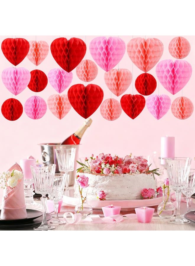 FOIMAS 12pcs Heart Honeycomb Decoration Heart-Shaped Hanging Decoration for Valentine's Day Wedding Birthday Engagement Party Decor, Pink Red and Light Pink - Image 4