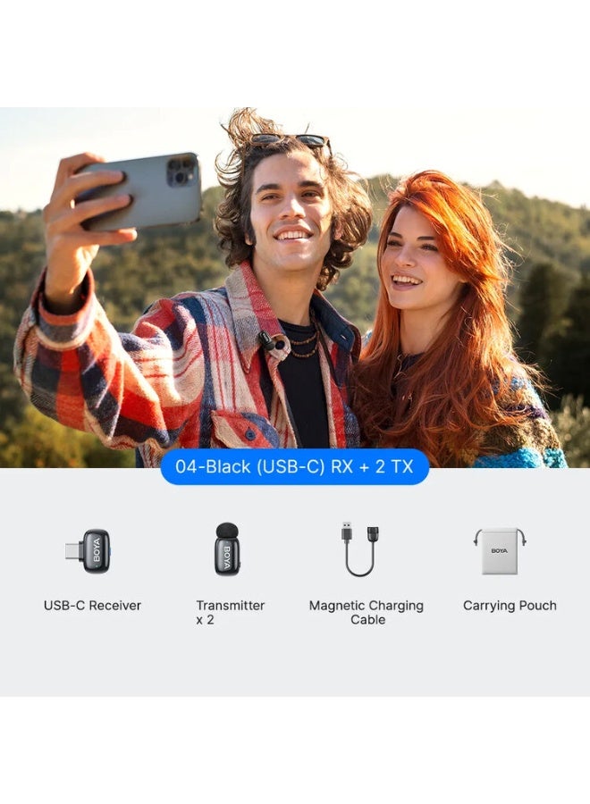 BOYA mini 2 2-Person Wireless Microphone System with One Receiver with USB-C Connector (Black, without Charging Case) - Image 3