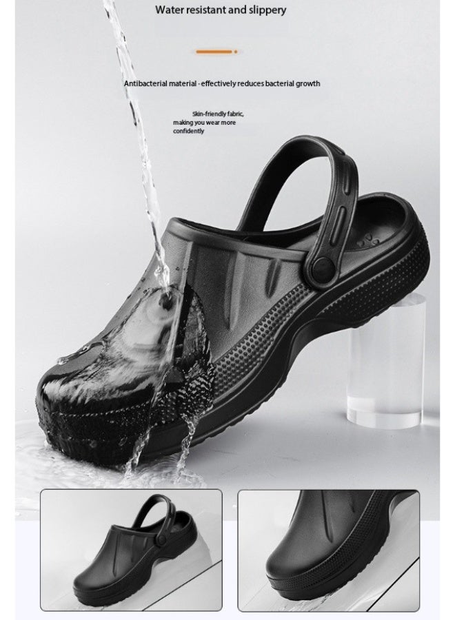 أحذية جراحية، أحذية طاهي، أحذية للجنسين مغلقة بالكامل وقابلة للتنفس، أحذية واقية، مناسبة للأطباء والممرضات والطهاة وموظفي المختبر، صنادل غير قابلة للانزلاق (أسود). - Image 3