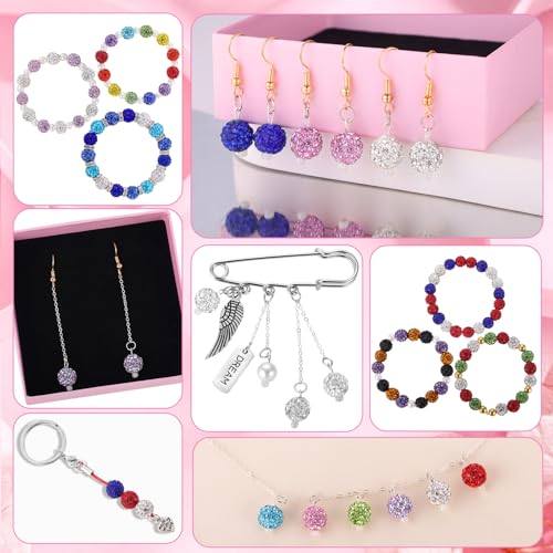 Funtopia Rhinestone Beads 10mm, 408pcs Disco Ball Beads Set for Jewelry Making, Funtopia Sparkle Crystal Clay Bead, Colorful Bling Bead with Charms Spacer Beed for Bracelet Necklace Earring Crafting - Image 4