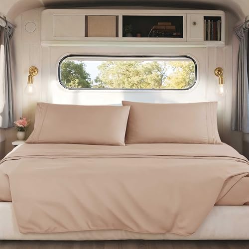 Nestl Nestl Taupe Queen Sheets  Super Soft 4 Piece 1800 Microfiber Fitted Sheets Double Brushed Pillowcases for Camper 