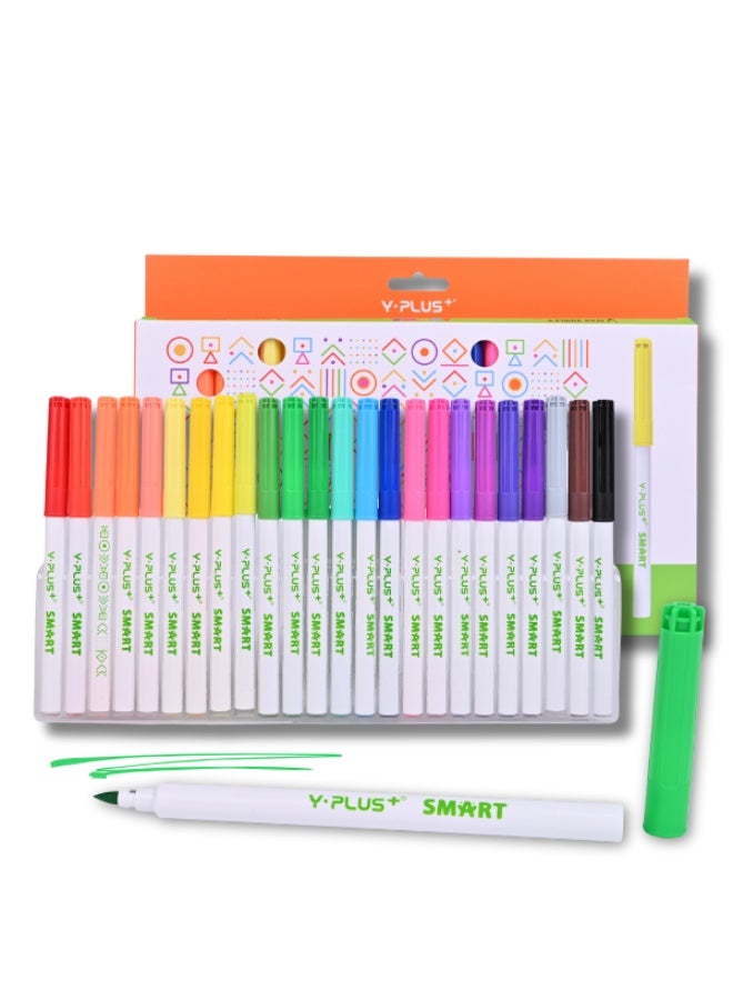 Y-PLUS+ SMART Fibre Pens - 24 Vibrant Colors - Non-Toxic - Image 1
