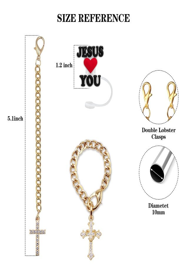 KWOYOS Jesus Straw Covers, Christian Straw Cover Cap, Jesus Straw Toppers for Stanley Cup 10MM Straws, 4 Caps + 4 Chains - Image 2