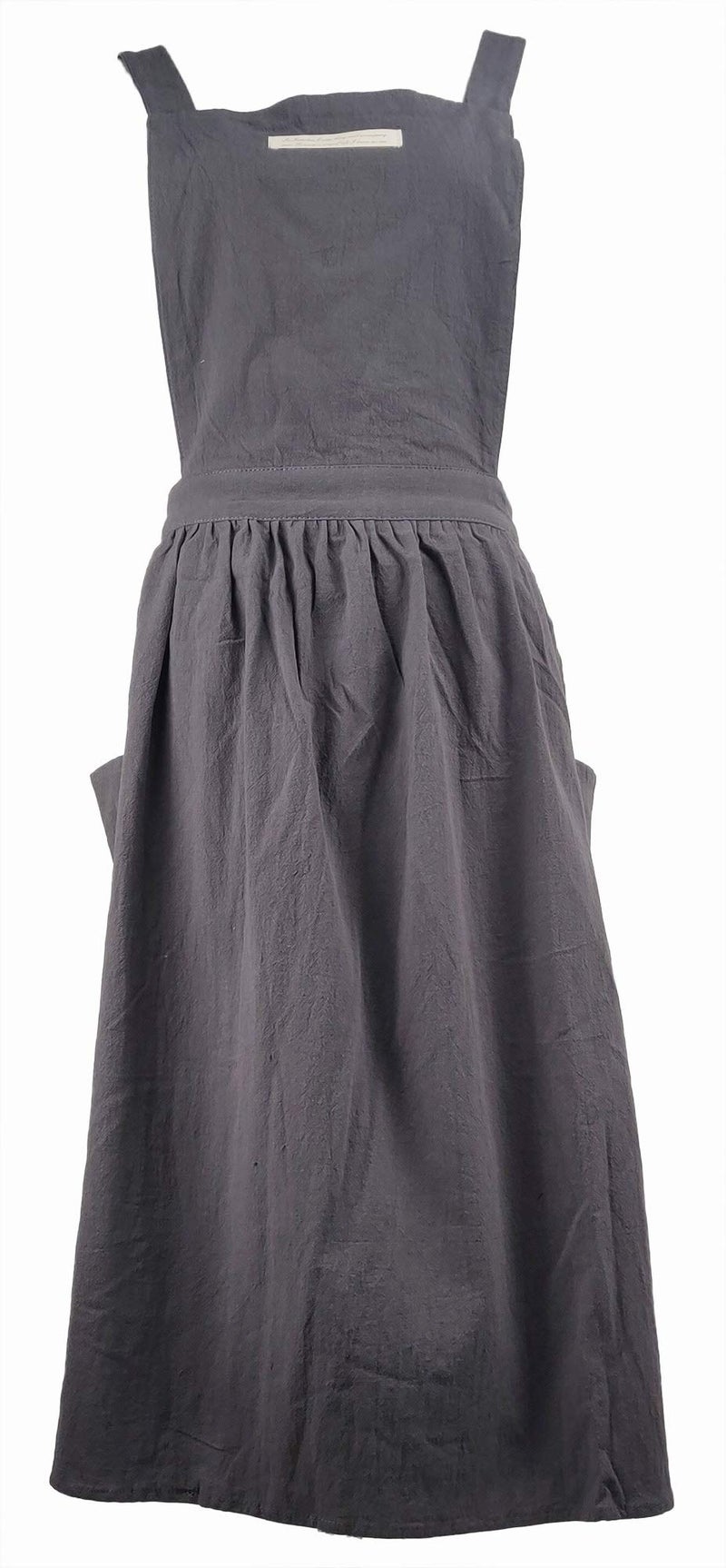 losofar Women Girls Vintage Apron Adjustable Gardening Works Cross Back Cotton/Linen Blend Aprons Pinafore Dress with Two Pockets (blackgrey, 39"x 59") - Image 3