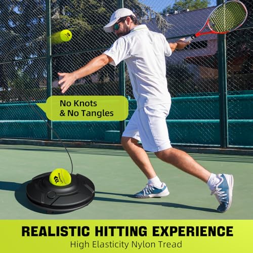 Tezewa Premium Tennis Trainer Set, Portable Tennis Trainer Set with 3 Highly Elastic String Balls, Solo Tennis Trainer Practice Equipment, Elastic Tennis Practice Equipment for Adults Kids - Image 2