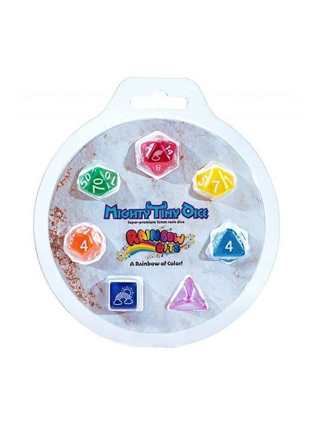 Gate Keeper Games - Gate Keeper Games Mighty Tiny Dice: Rainbow Bits 7 Piece Rpg Dice Set 12Mm Resin Dice Set Gate Keeper Games Roleplaying Custom Logos On D20 And D6 Rainbow Of Color In Every Set - Image 1