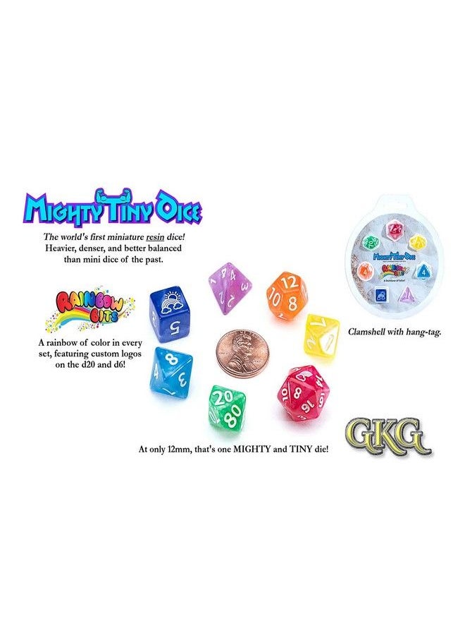Gate Keeper Games - Gate Keeper Games Mighty Tiny Dice: Rainbow Bits 7 Piece Rpg Dice Set 12Mm Resin Dice Set Gate Keeper Games Roleplaying Custom Logos On D20 And D6 Rainbow Of Color In Every Set - Image 1