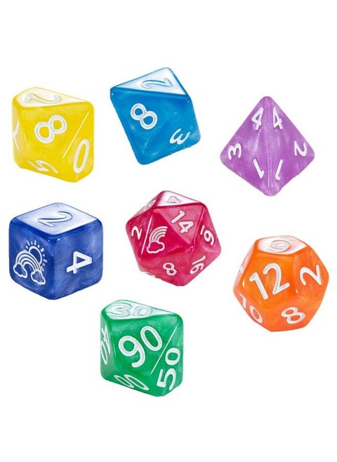 Gate Keeper Games Mighty Tiny Dice: Rainbow Bits 7 Piece Rpg Dice Set 12Mm Resin Dice Set Gate Keeper Games Roleplaying Custom Logos On D20 And D6 Rainbow Of Color In Every Set