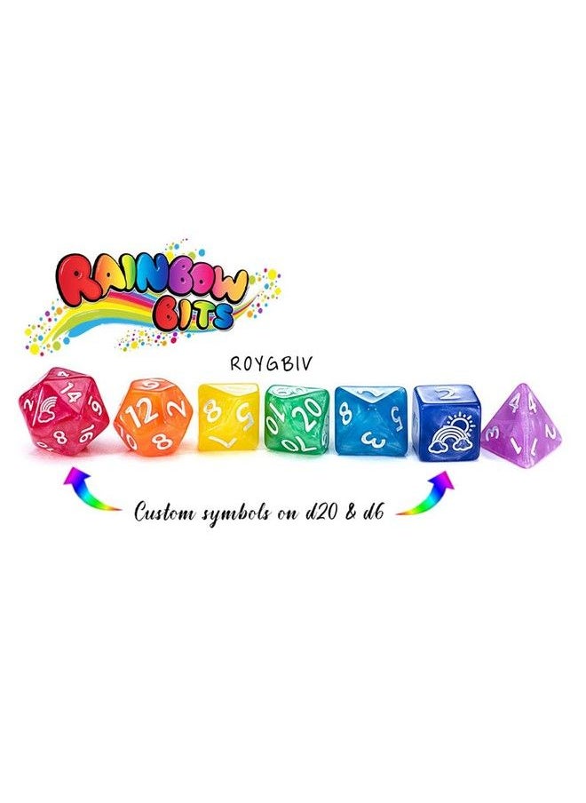 Gate Keeper Games - Gate Keeper Games Mighty Tiny Dice: Rainbow Bits 7 Piece Rpg Dice Set 12Mm Resin Dice Set Gate Keeper Games Roleplaying Custom Logos On D20 And D6 Rainbow Of Color In Every Set - Image 1