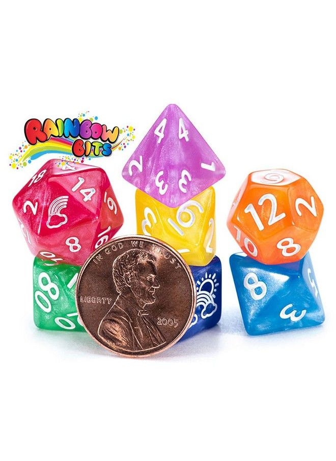 Gate Keeper Games - Gate Keeper Games Mighty Tiny Dice: Rainbow Bits 7 Piece Rpg Dice Set 12Mm Resin Dice Set Gate Keeper Games Roleplaying Custom Logos On D20 And D6 Rainbow Of Color In Every Set - Image 1