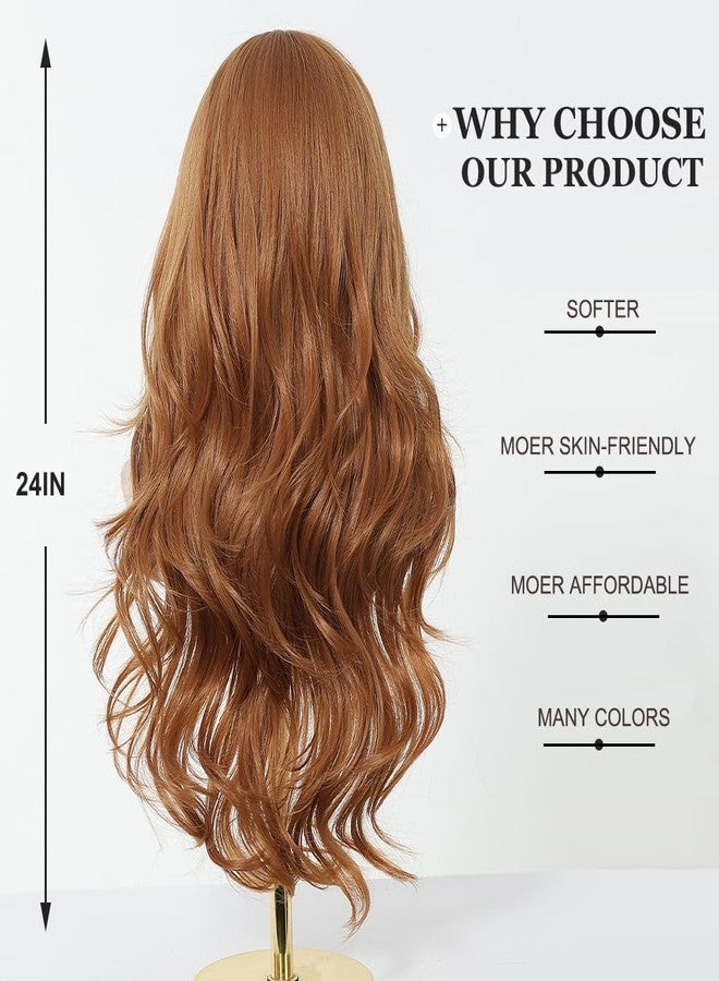 Esmee Long Wavy Strawberry Blonde with Fringe Wigs for Women Natural Synthetic Heat Resistant Hair Curly Wig for Party Daily Use - Image 4