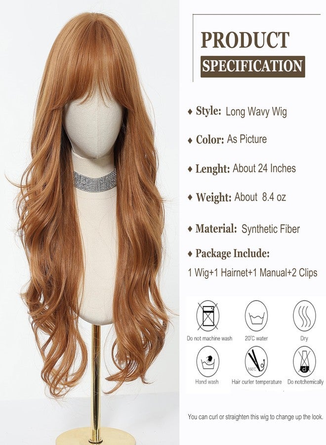 Esmee Long Wavy Strawberry Blonde with Fringe Wigs for Women Natural Synthetic Heat Resistant Hair Curly Wig for Party Daily Use - Image 2