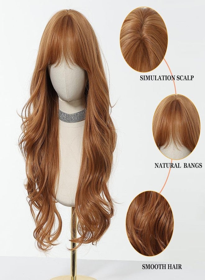 Esmee Long Wavy Strawberry Blonde with Fringe Wigs for Women Natural Synthetic Heat Resistant Hair Curly Wig for Party Daily Use - Image 3