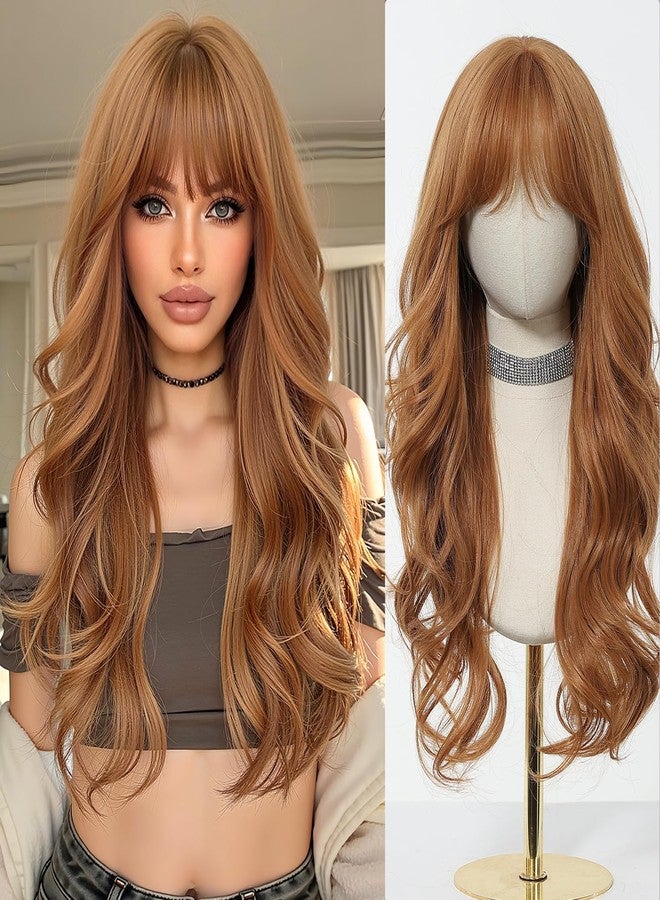 Esmee Long Wavy Strawberry Blonde with Fringe Wigs for Women Natural Synthetic Heat Resistant Hair Curly Wig for Party Daily Use - Image 1