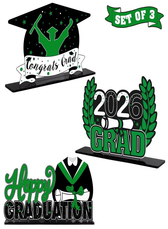 LINGTEER Class of 2026 Graduation Party Decorations - 3Pcs Congrats Grad 2026 School Graduation Acrylic Table Centerpieces Gift Stand Decorations - Green. - Image 1