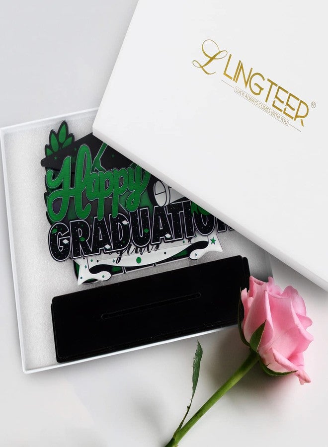LINGTEER Class of 2026 Graduation Party Decorations - 3Pcs Congrats Grad 2026 School Graduation Acrylic Table Centerpieces Gift Stand Decorations - Green. - Image 4