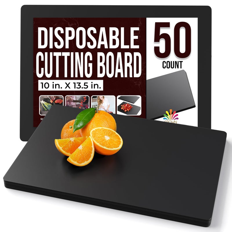 Crown Display Disposable Cutting Boards for Kitchen 50 Count Black Cutting Board 10 Inch X 135 Inch Flexible Cutting Boards For Kitchen Patent Pending Recyclable Disposable Cutting Board Sheets