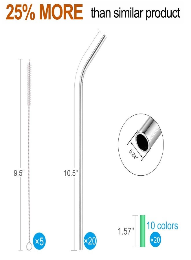 MUTNITT Set of 20 10.5" Reusable Bent Stainless Steel Straws with 20 Silicone Tips 5 Cleaning Brush 1 Travel Case Eco Friendly Extra Long Metal Straw Drinking for 20 24 30 oz Tumbler - Image 5