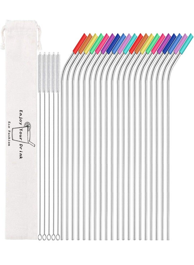MUTNITT Set of 20 10.5" Reusable Bent Stainless Steel Straws with 20 Silicone Tips 5 Cleaning Brush 1 Travel Case Eco Friendly Extra Long Metal Straw Drinking for 20 24 30 oz Tumbler - Image 1