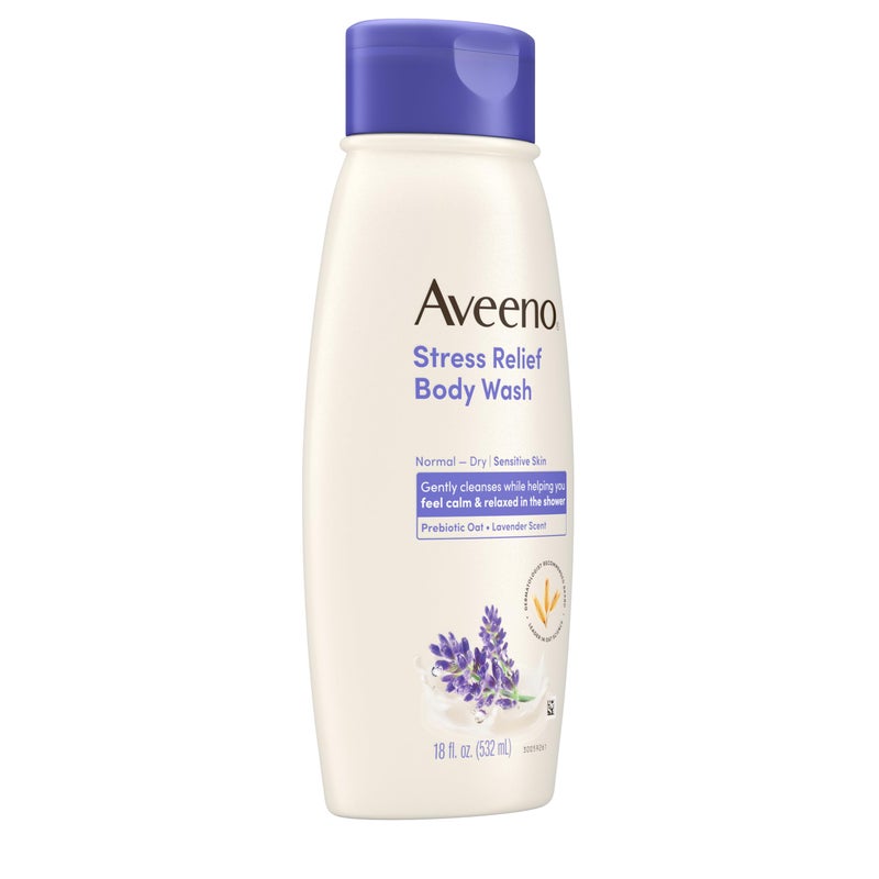 Aveeno Stress Relief Body Wash with Nourishing Oat & Lavender Scent for Sensitive Skin, Gently Cleanses & Helps You Feel Calm & Relaxed in the Shower, Soap-Free, 18 fl. oz - Image 5