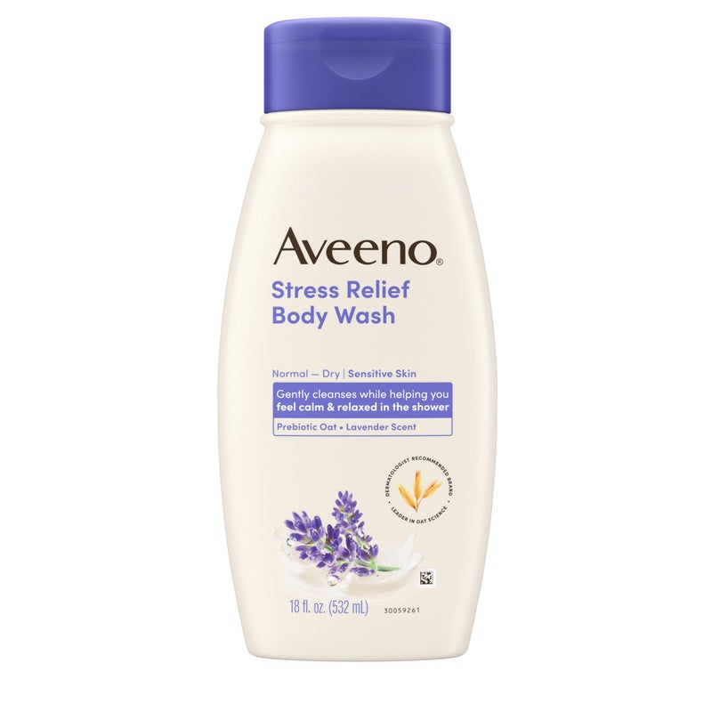 Aveeno Stress Relief Body Wash with Nourishing Oat & Lavender Scent for Sensitive Skin, Gently Cleanses & Helps You Feel Calm & Relaxed in the Shower, Soap-Free, 18 fl. oz - Image 4