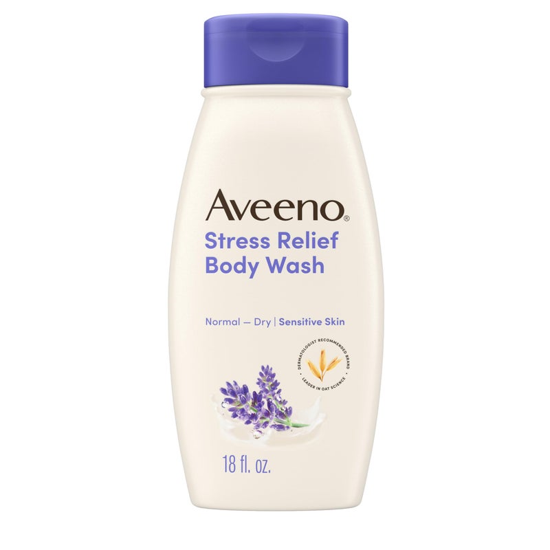 Aveeno Stress Relief Body Wash with Nourishing Oat & Lavender Scent for Sensitive Skin, Gently Cleanses & Helps You Feel Calm & Relaxed in the Shower, Soap-Free, 18 fl. oz - Image 1